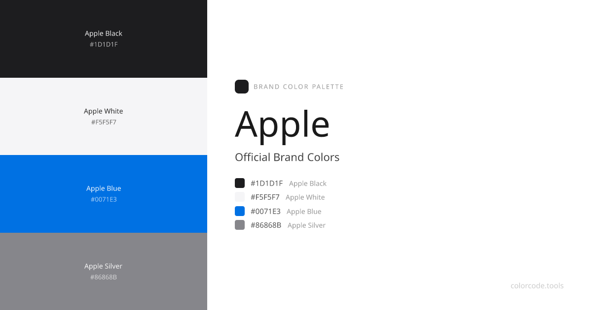 Apple Brand Colors — Official Hex Codes, RGB & Pantone | colorcode.tools