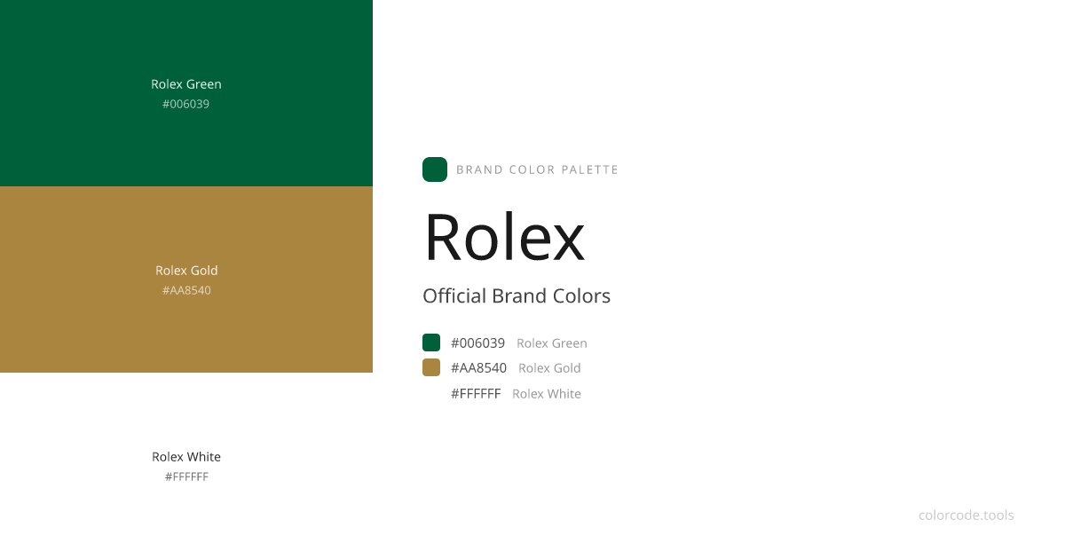 Rolex Brand Colors — Official Hex Codes, RGB & Pantone | colorcode.tools