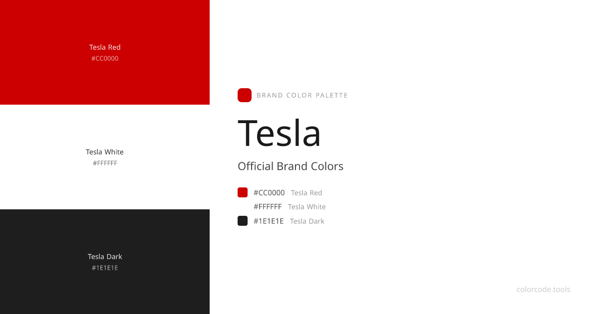 Tesla Brand Colors — Official Hex Codes, RGB & Pantone | colorcode.tools