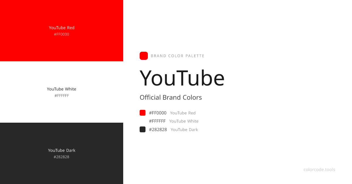YouTube Brand Colors — Official Hex Codes, RGB & Pantone | colorcode.tools