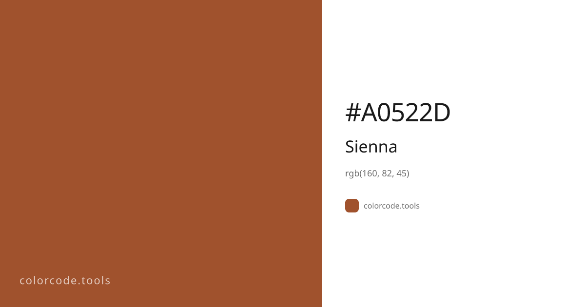 Sienna Color Code — HEX #A0522D, RGB, HSL, CMYK | colorcode.tools