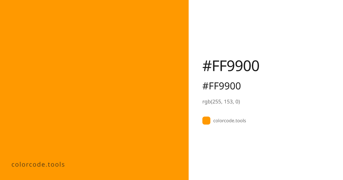 #FF9900 Color Code — HEX #FF9900, RGB, HSL, CMYK | colorcode.tools