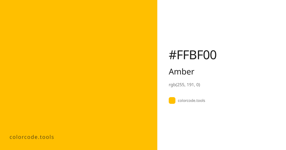 Amber Color Code — HEX #FFBF00, RGB, HSL, CMYK | colorcode.tools