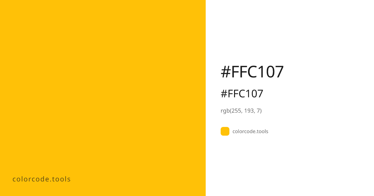 #FFC107 Color Code — HEX #FFC107, RGB, HSL, CMYK | colorcode.tools