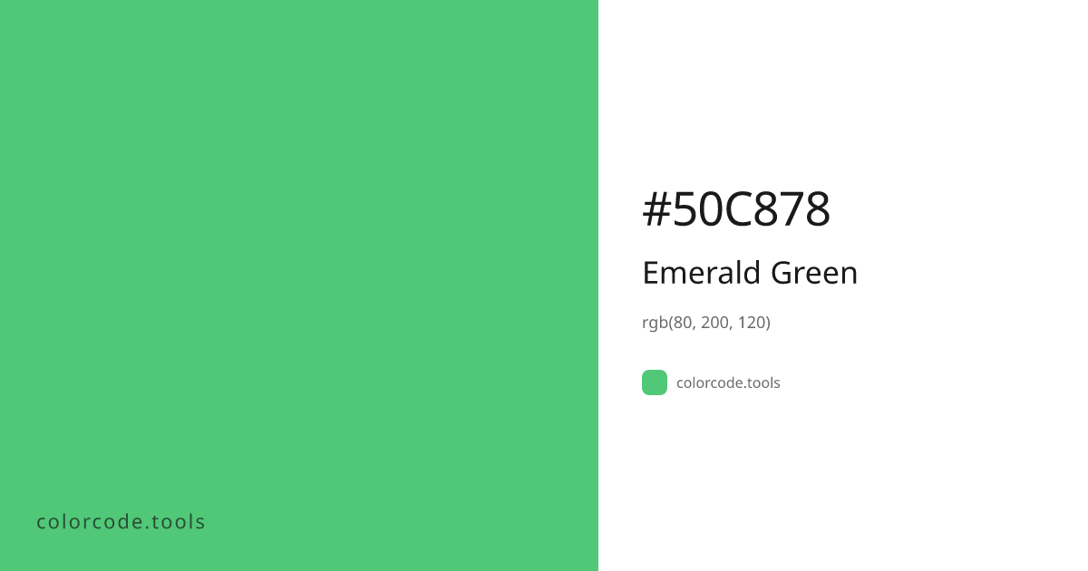 Emerald Green Color Code — HEX #50C878, RGB, HSL, CMYK | colorcode.tools