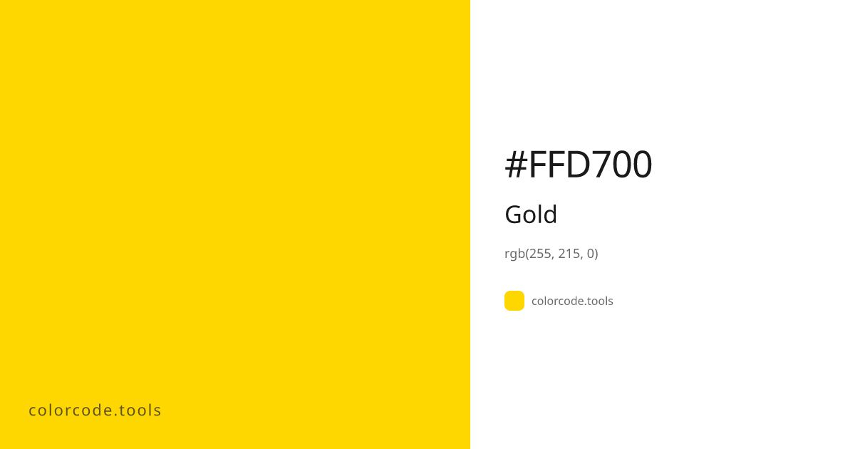 Gold Color Code — HEX #FFD700, RGB, HSL, CMYK | colorcode.tools