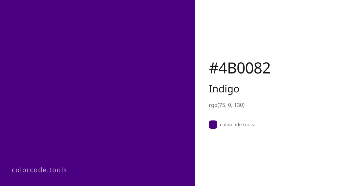 Indigo Color Code — HEX #4B0082, RGB, HSL, CMYK | colorcode.tools