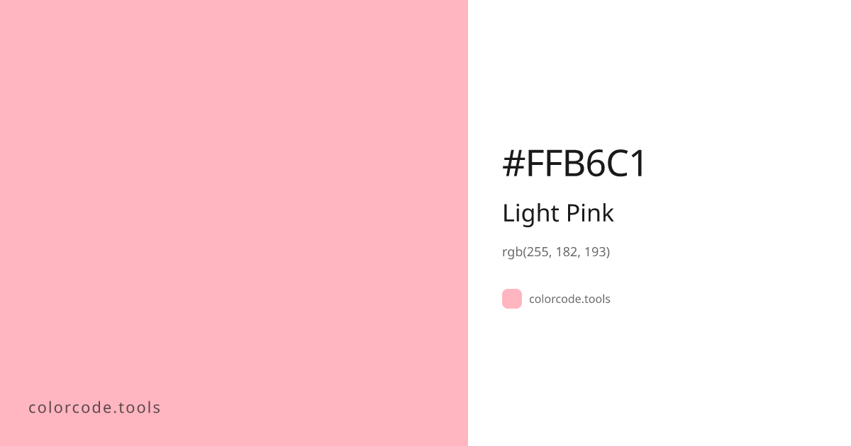 Light Pink Color Code — HEX #FFB6C1, RGB, HSL, CMYK | colorcode.tools