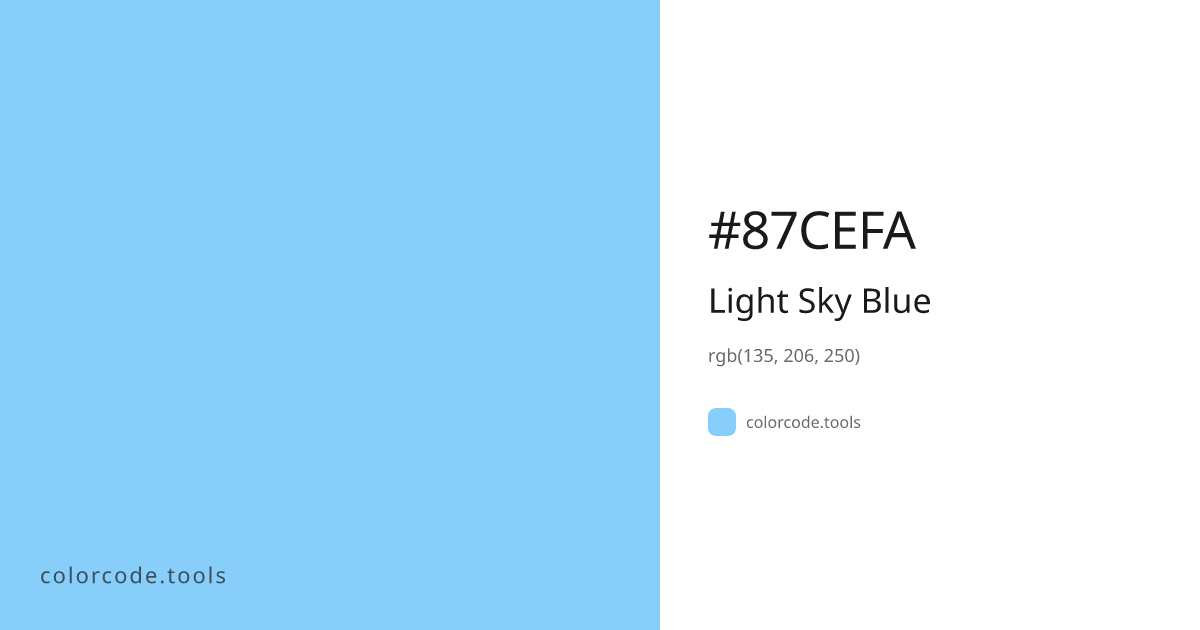 Light Sky Blue Color Code — HEX #87CEFA, RGB, HSL, CMYK | colorcode.tools