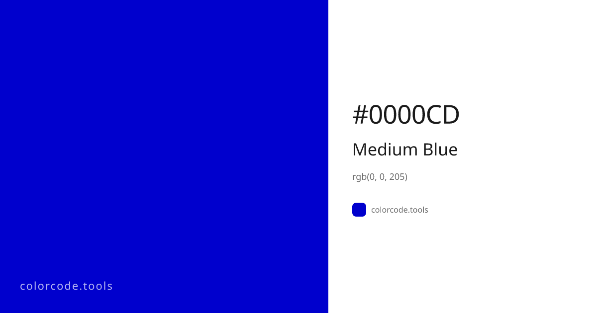 Medium Blue Color Code — HEX #0000CD, RGB, HSL, CMYK | colorcode.tools