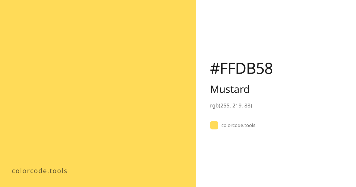 Mustard Color Code — HEX #FFDB58, RGB, HSL, CMYK | colorcode.tools