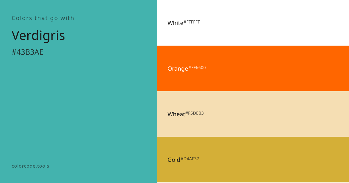Colors That Go With Verdigris — 7 Best Combinations | colorcode.tools