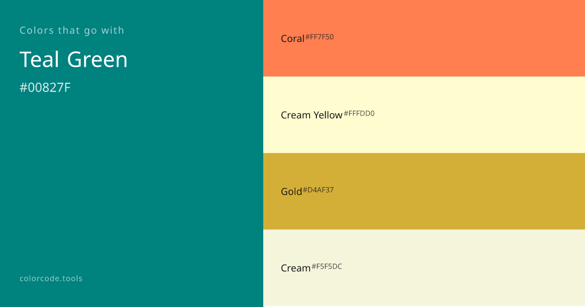 Colors That Go With Teal Green — 7 Best Combinations | colorcode.tools