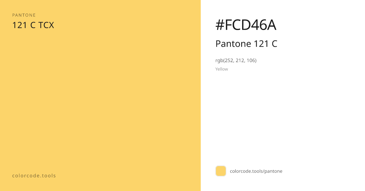 Pantone Pantone 121 C 121 C — HEX #FCD46A | colorcode.tools