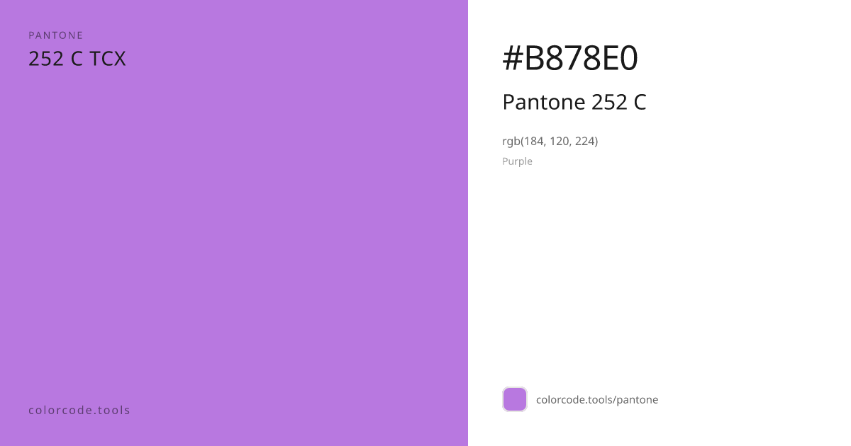 Pantone Pantone 252 C 252 C — HEX #B878E0 | colorcode.tools