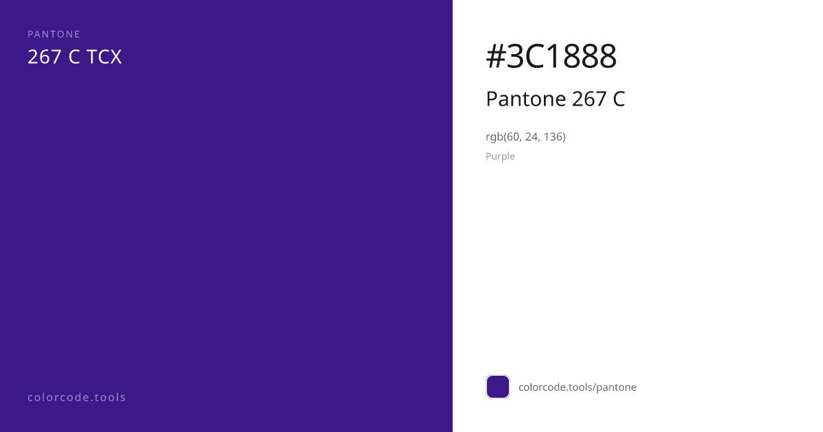 Pantone Pantone 267 C 267 C — HEX #3C1888 | colorcode.tools