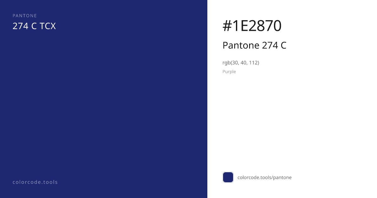Pantone Pantone 274 C 274 C — HEX #1E2870 | colorcode.tools