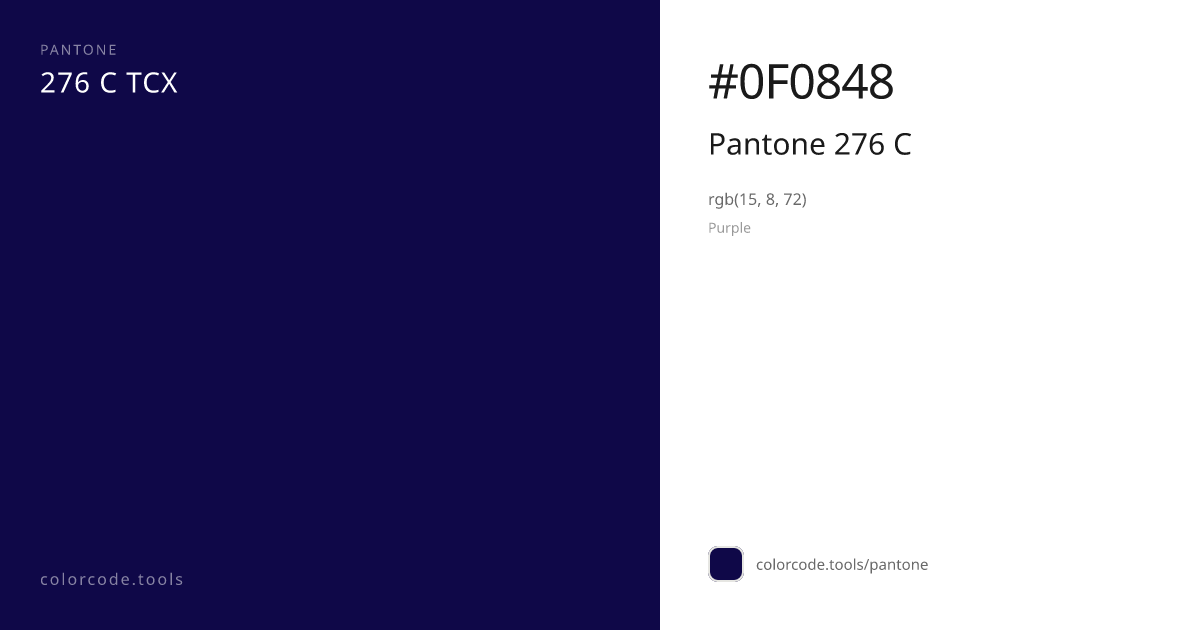 Pantone Pantone 276 C 276 C — HEX #0F0848 | colorcode.tools