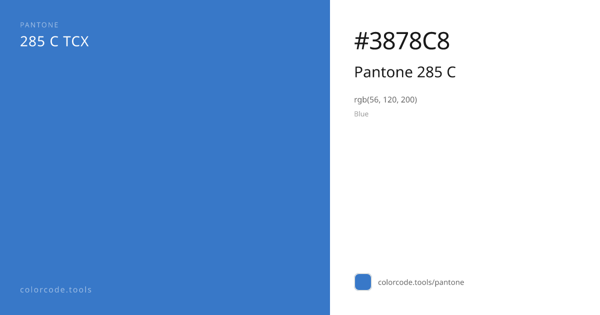 Pantone Pantone 285 C 285 C — HEX #3878C8 | colorcode.tools