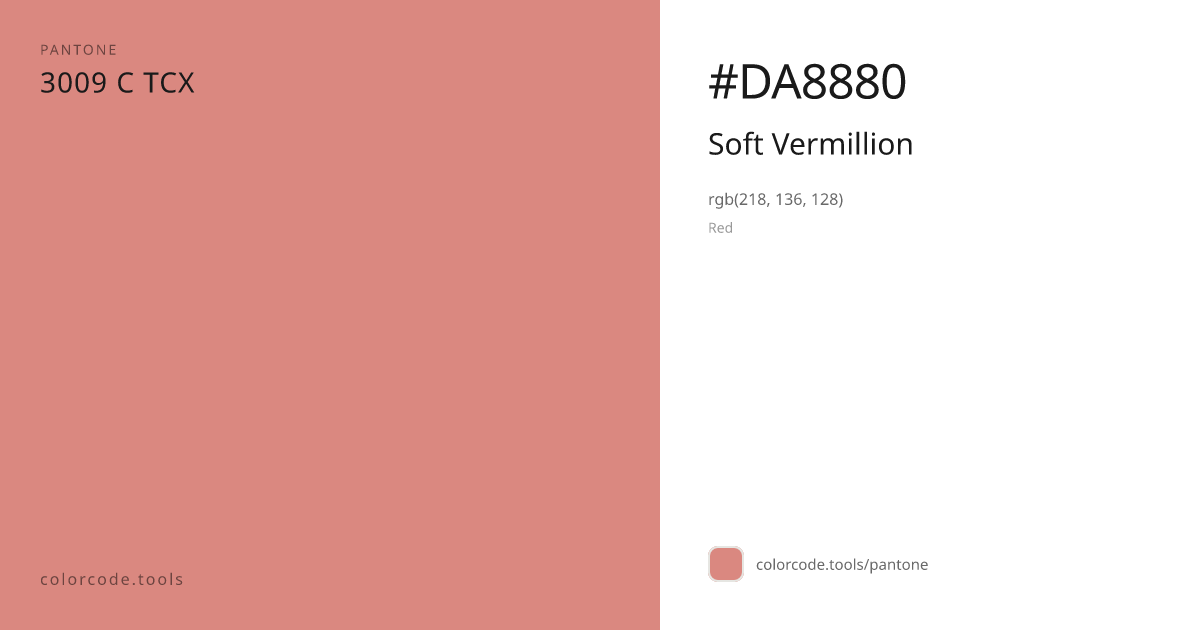 Pantone Soft Vermillion 3009 C — HEX #DA8880 | colorcode.tools