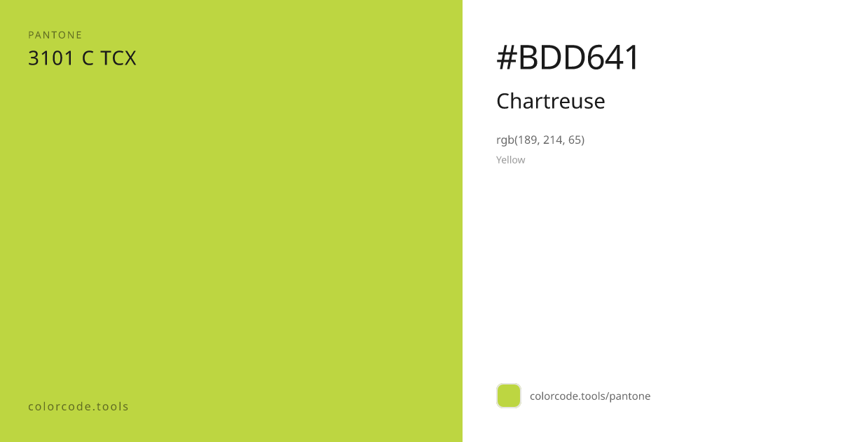 Pantone Chartreuse 3101 C — HEX #BDD641 | colorcode.tools