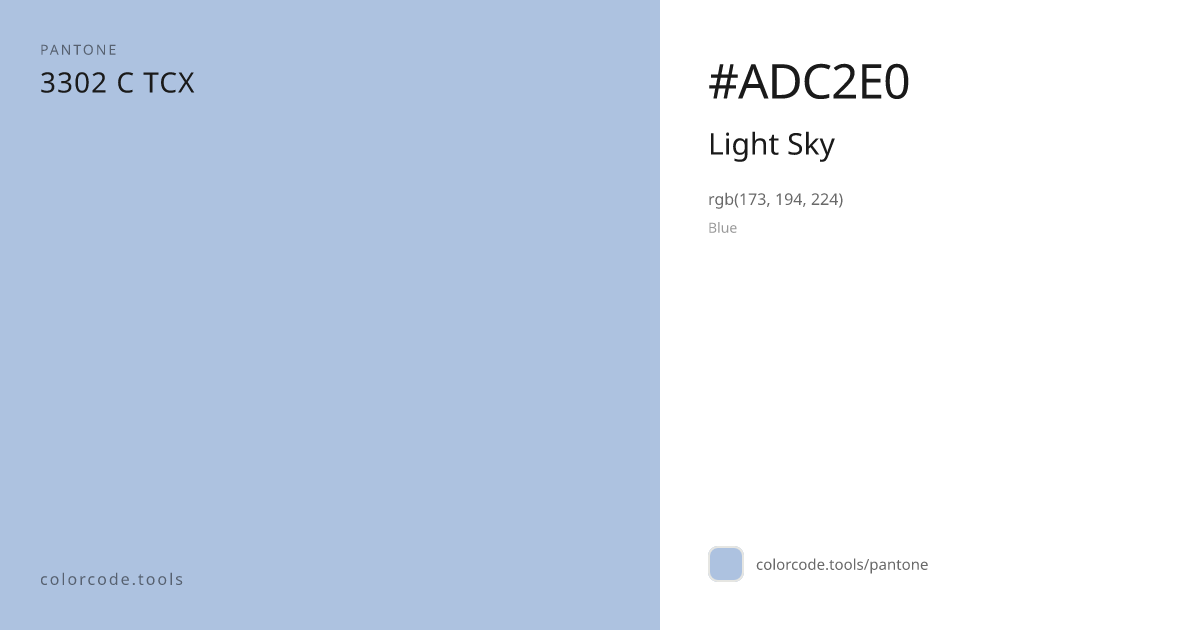 Pantone Light Sky 3302 C — HEX #ADC2E0 | colorcode.tools