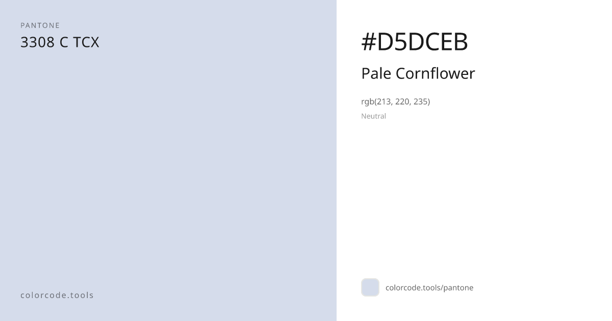 Pantone Pale Cornflower 3308 C — HEX #D5DCEB | colorcode.tools