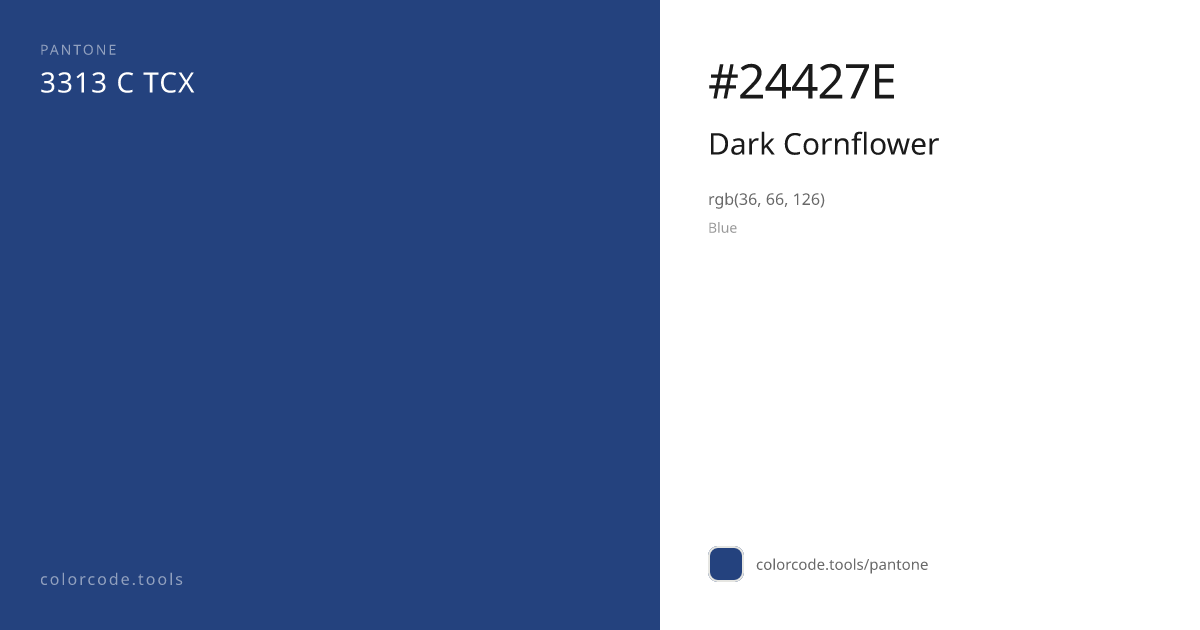 Pantone Dark Cornflower 3313 C — HEX #24427E | colorcode.tools