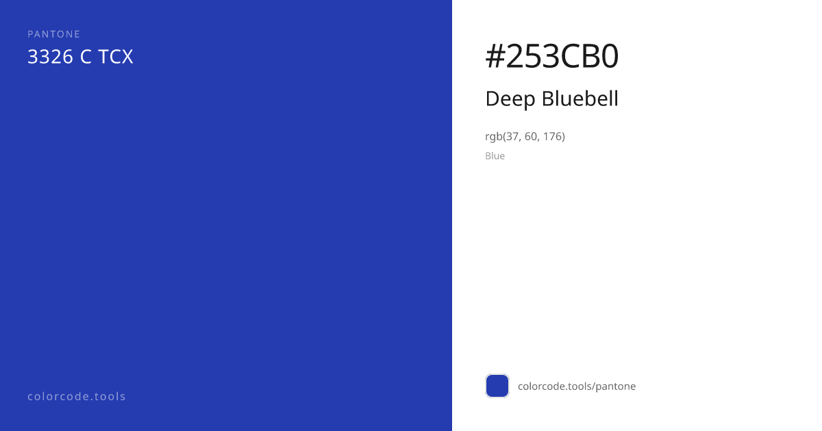 Pantone Deep Bluebell 3326 C — HEX #253CB0 | colorcode.tools