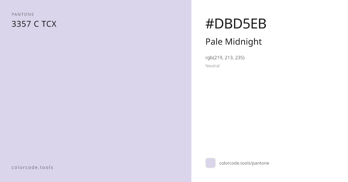 Pantone Pale Midnight 3357 C — HEX #DBD5EB | colorcode.tools