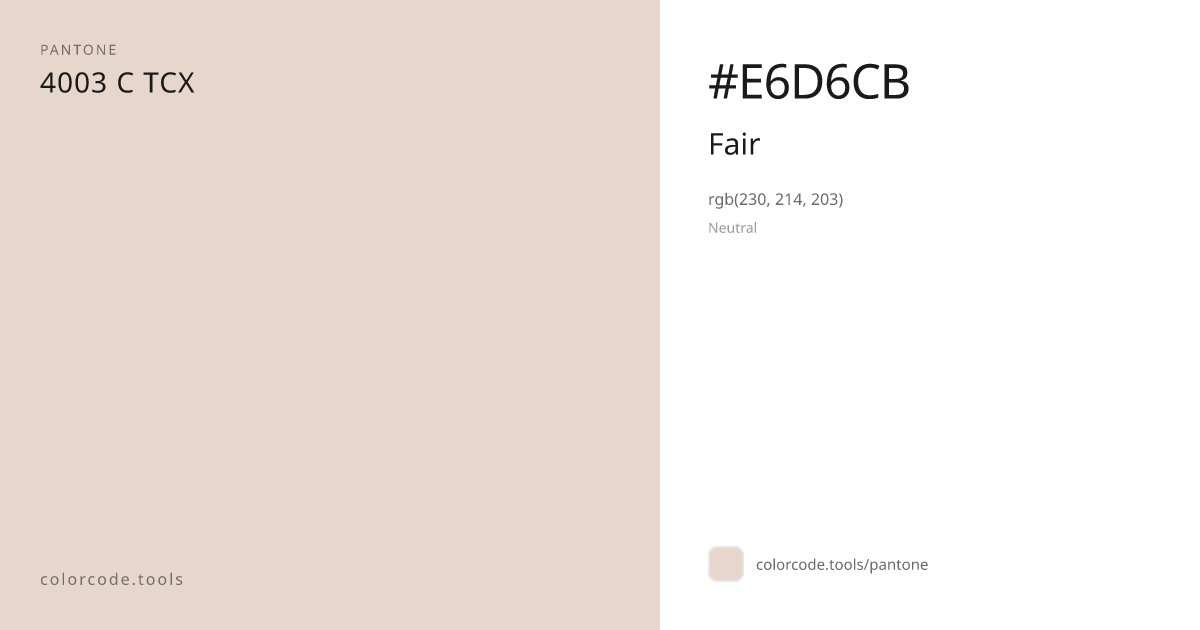 Pantone Fair 4003 C — HEX #E6D6CB | colorcode.tools