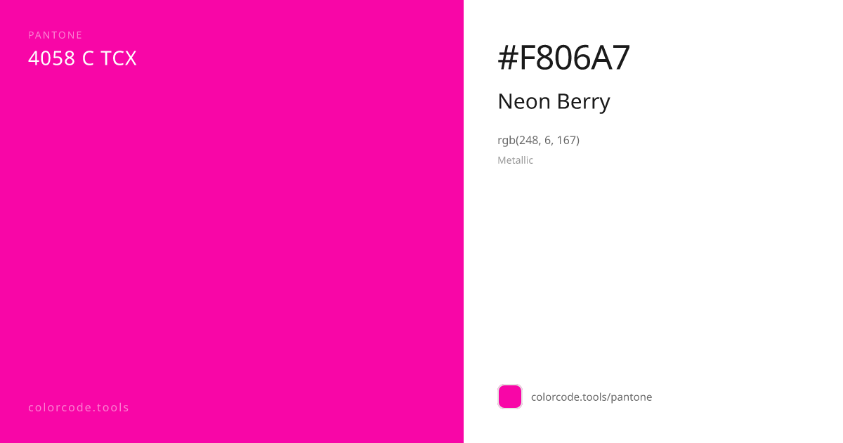 Pantone Neon Berry 4058 C — HEX #F806A7 | colorcode.tools