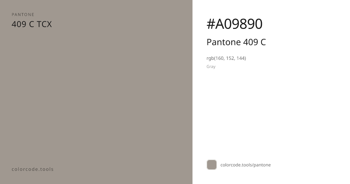Pantone Pantone 409 C 409 C — HEX #A09890 | colorcode.tools