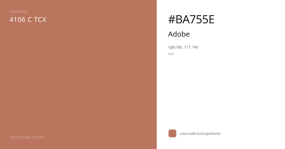 Pantone Adobe 4106 C — HEX #BA755E | colorcode.tools