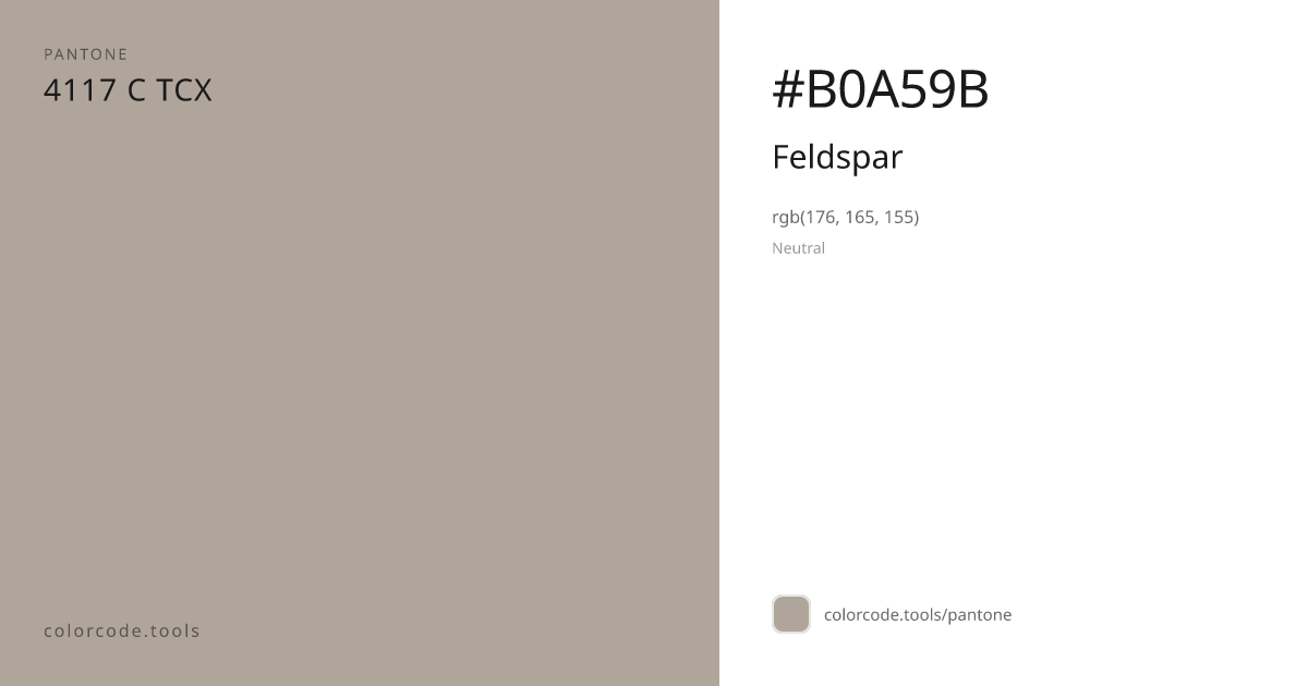Pantone Feldspar 4117 C — HEX #B0A59B | colorcode.tools