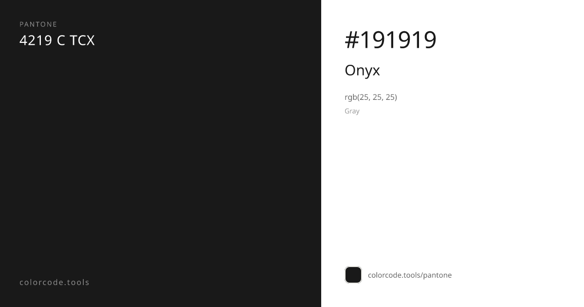 Pantone Onyx 4219 C — HEX #191919 | colorcode.tools