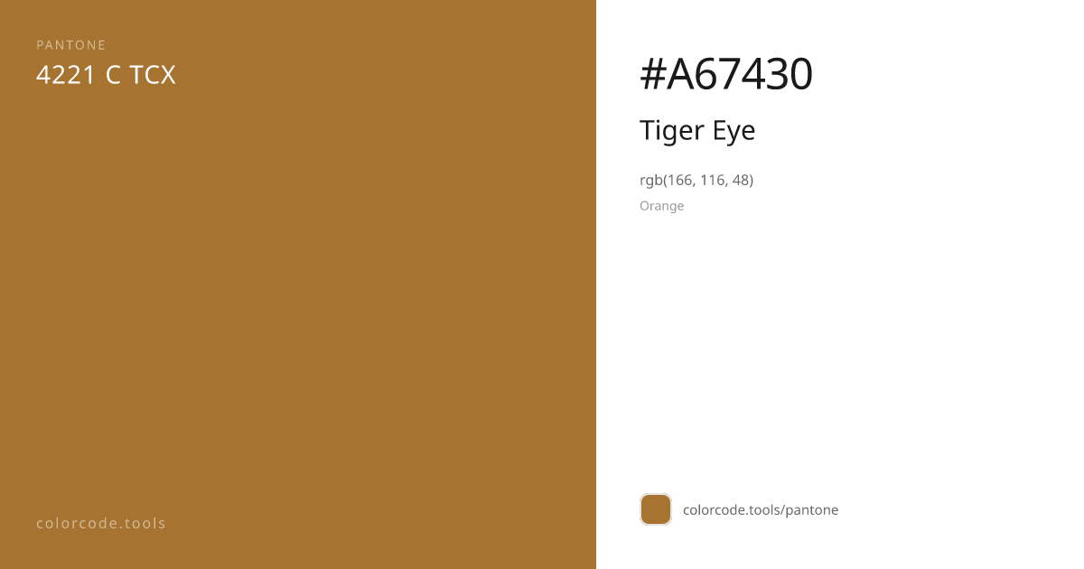 Pantone Tiger Eye 4221 C — HEX #A67430 | colorcode.tools