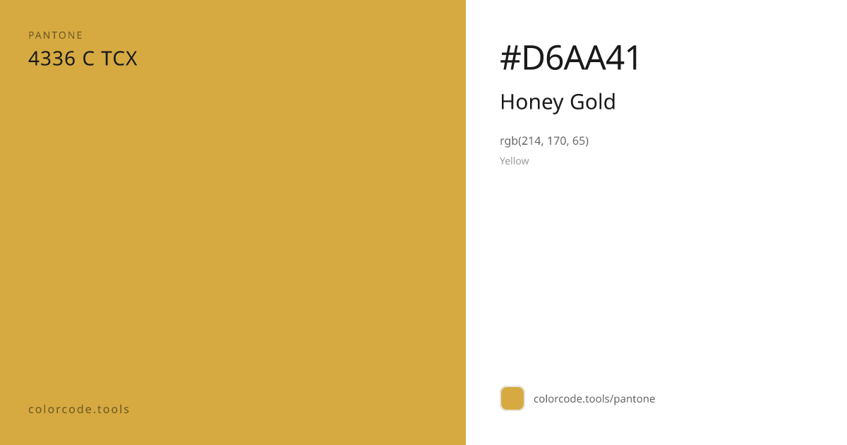 Pantone Honey Gold 4336 C — HEX #D6AA41 | colorcode.tools