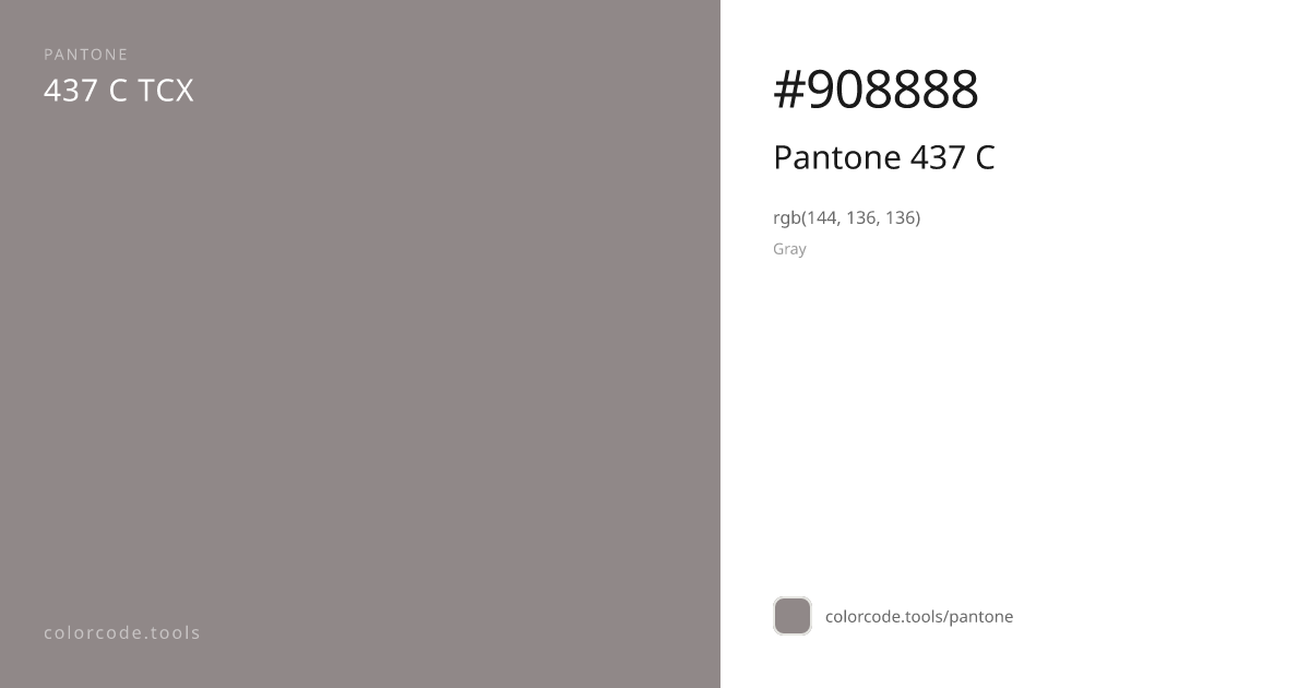Pantone Pantone 437 C 437 C — HEX #908888 | colorcode.tools