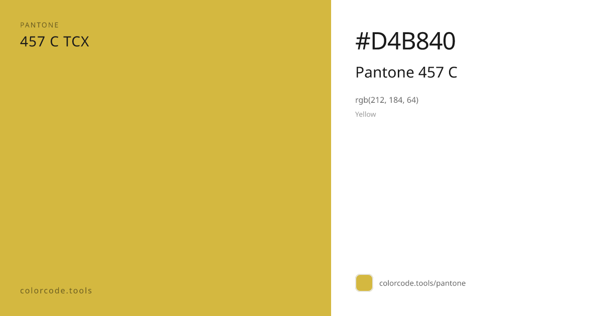Pantone Pantone 457 C 457 C — HEX #D4B840 | colorcode.tools