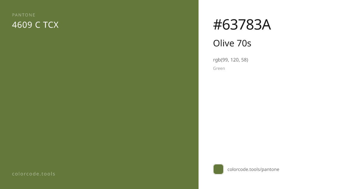 Pantone Olive 70s 4609 C — HEX #63783A | colorcode.tools