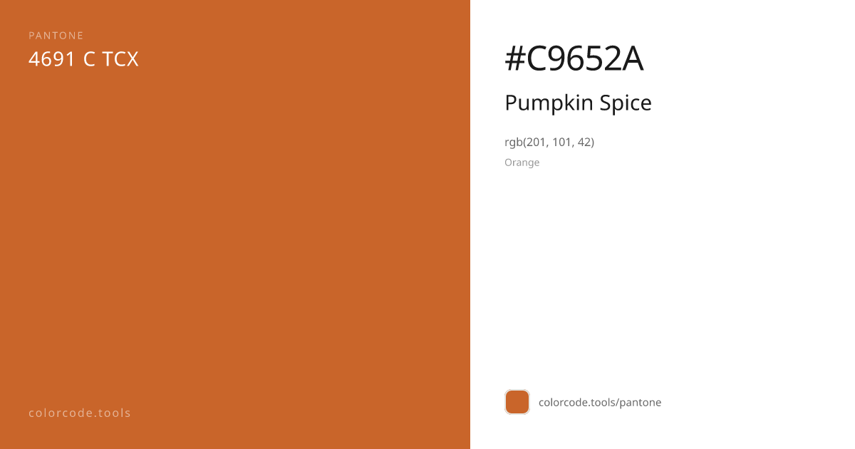 Pantone Pumpkin Spice 4691 C — HEX #C9652A | colorcode.tools