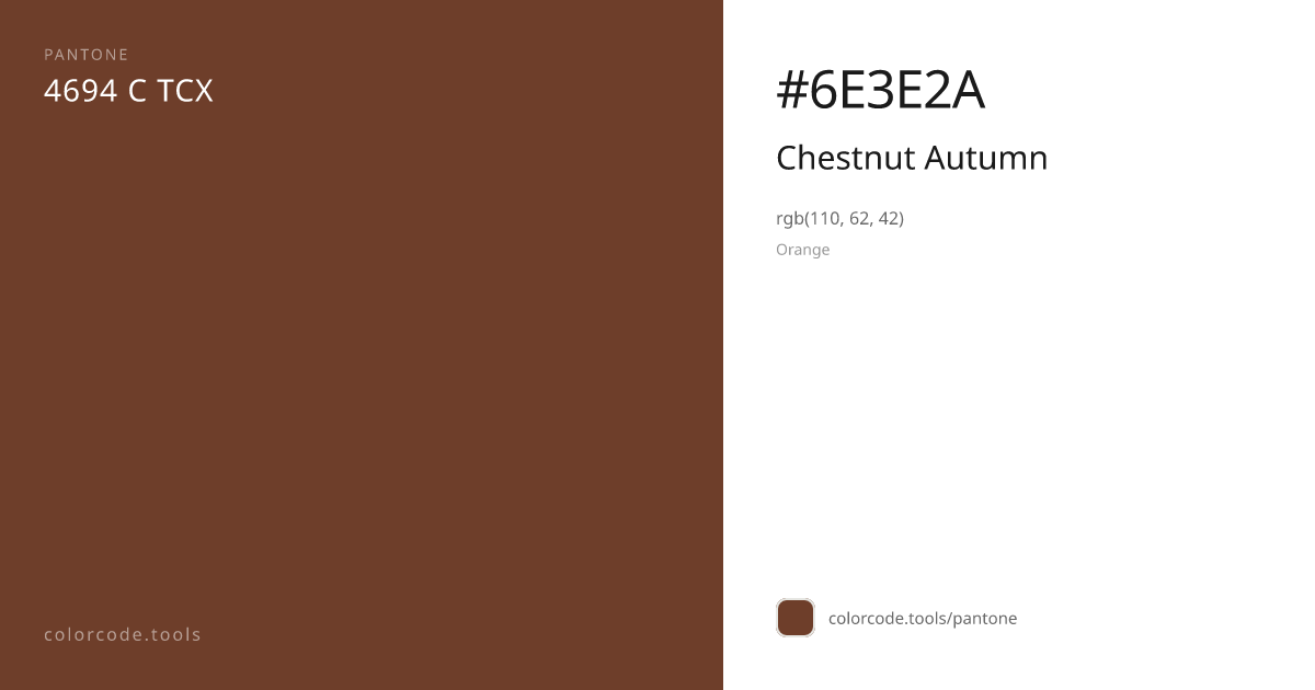 Pantone Chestnut Autumn 4694 C — HEX #6E3E2A | colorcode.tools