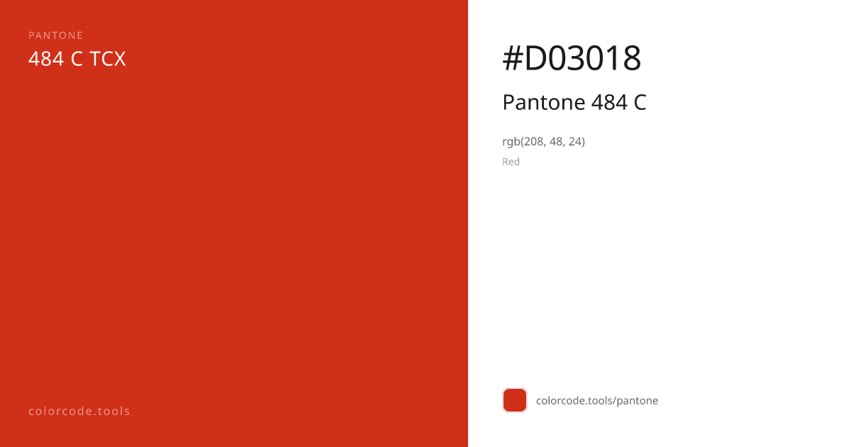 Pantone Pantone 484 C 484 C — HEX #D03018 | colorcode.tools