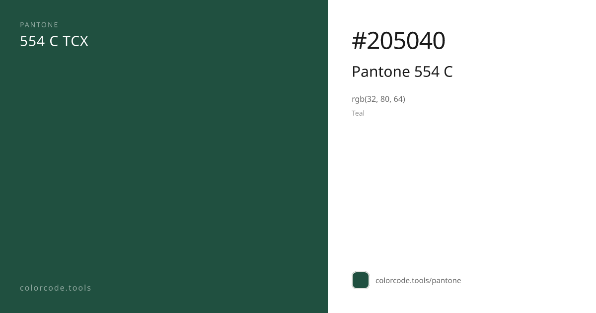 Pantone Pantone 554 C 554 C — HEX #205040 | colorcode.tools