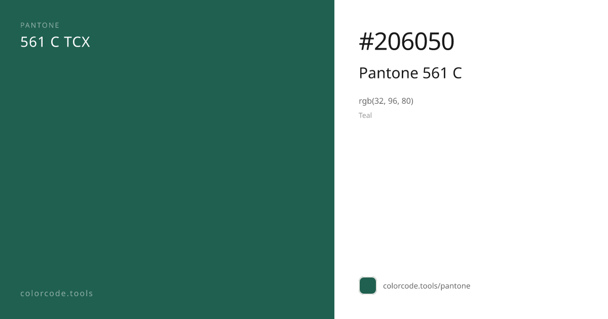 Pantone Pantone 561 C 561 C — HEX #206050 | colorcode.tools
