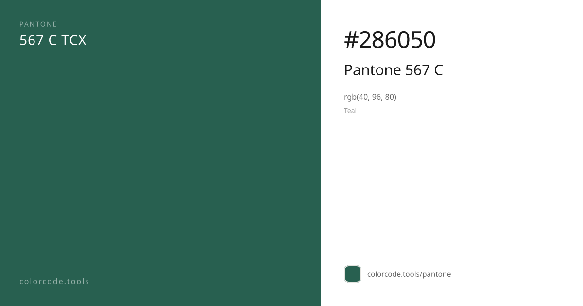 Pantone Pantone 567 C 567 C — HEX #286050 | colorcode.tools