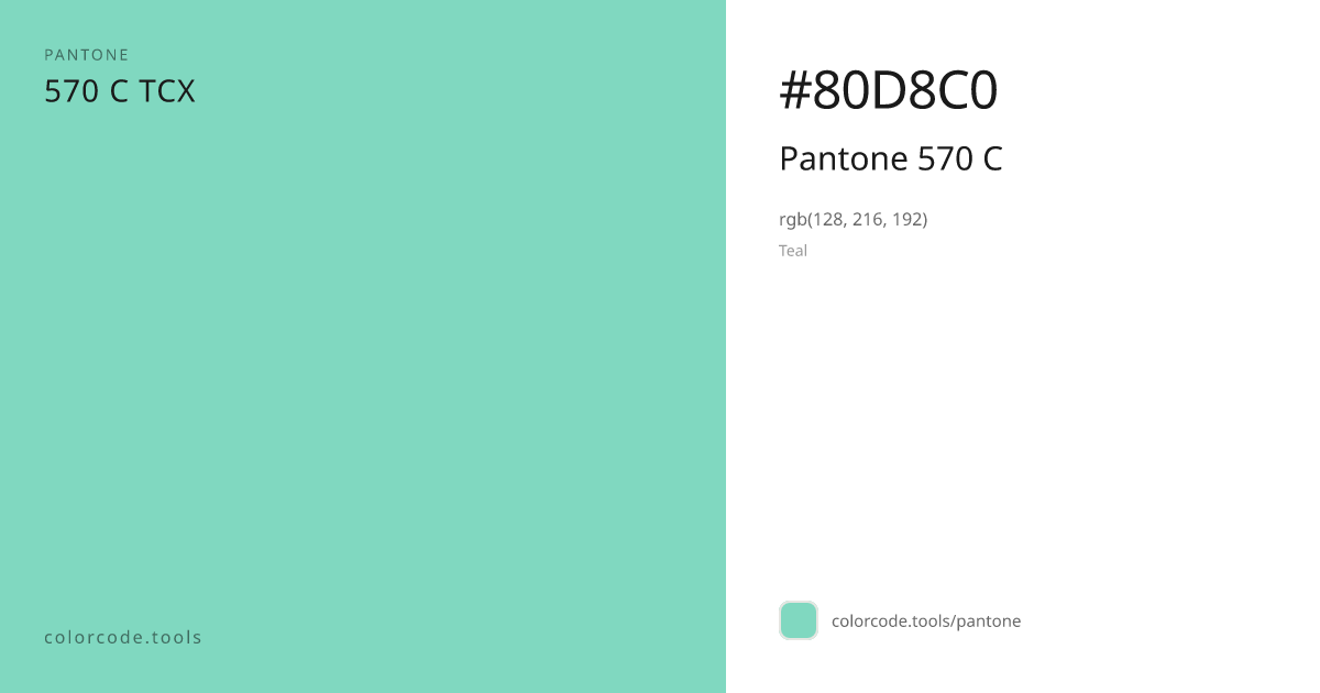 Pantone Pantone 570 C 570 C — HEX #80D8C0 | colorcode.tools