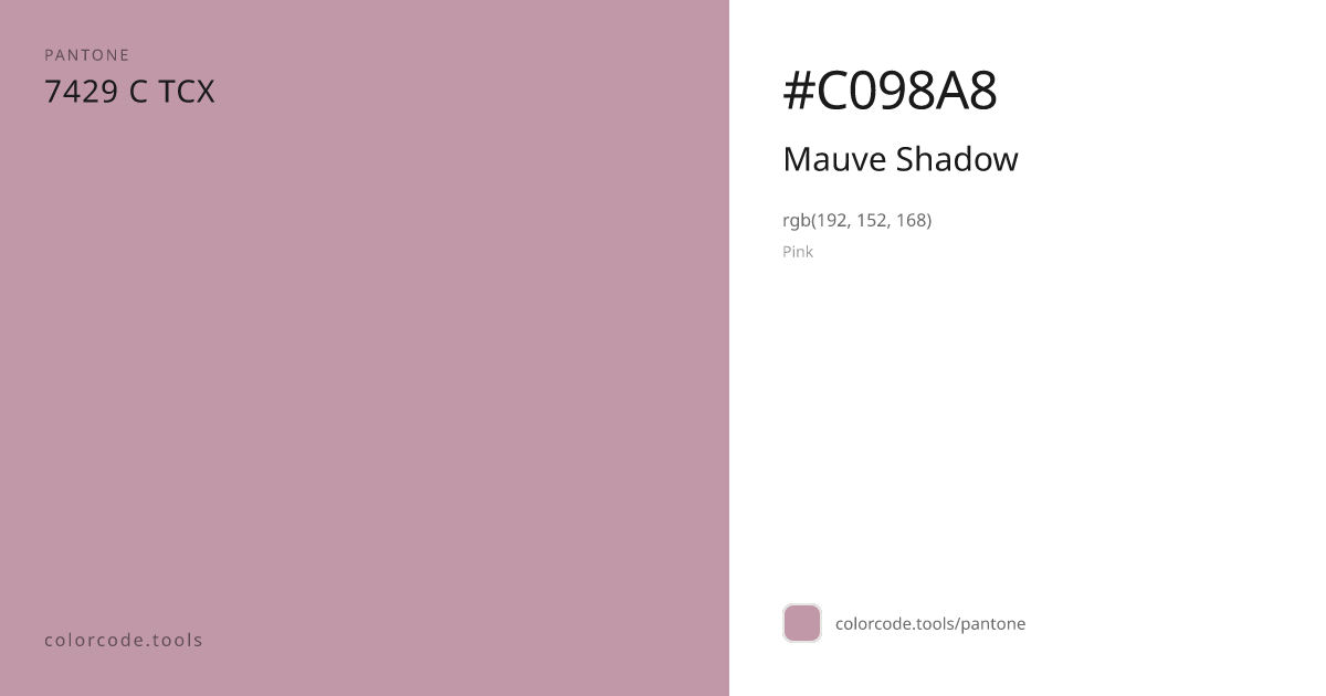 Pantone Mauve Shadow 7429 C — HEX #C098A8 | colorcode.tools