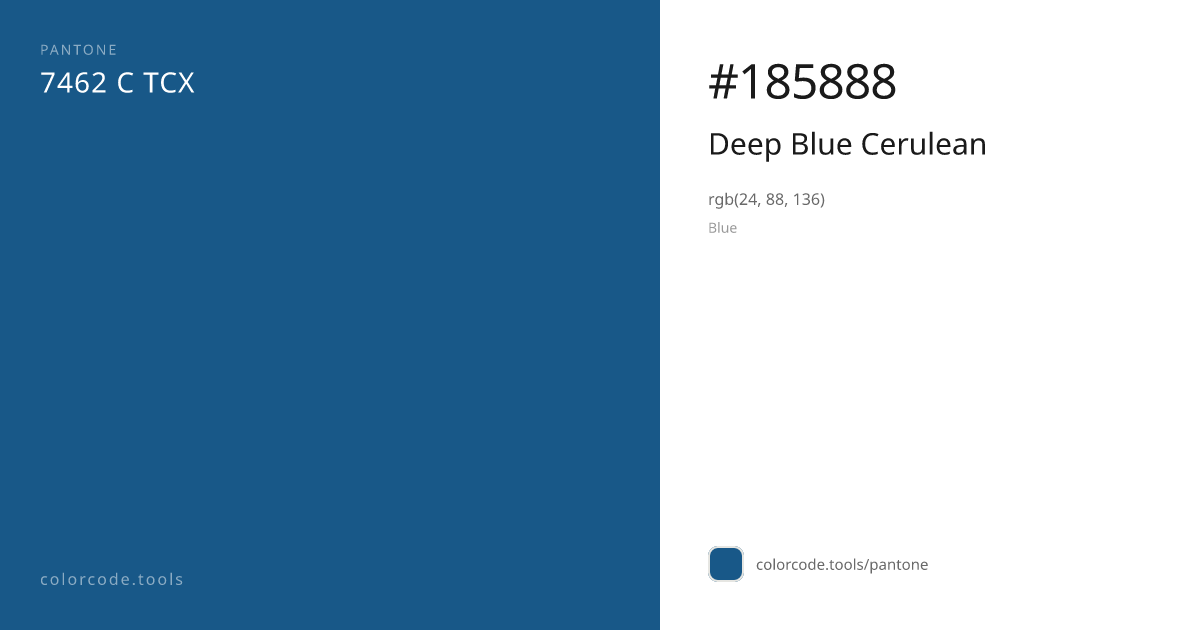 Pantone Deep Blue Cerulean 7462 C — HEX #185888 | colorcode.tools